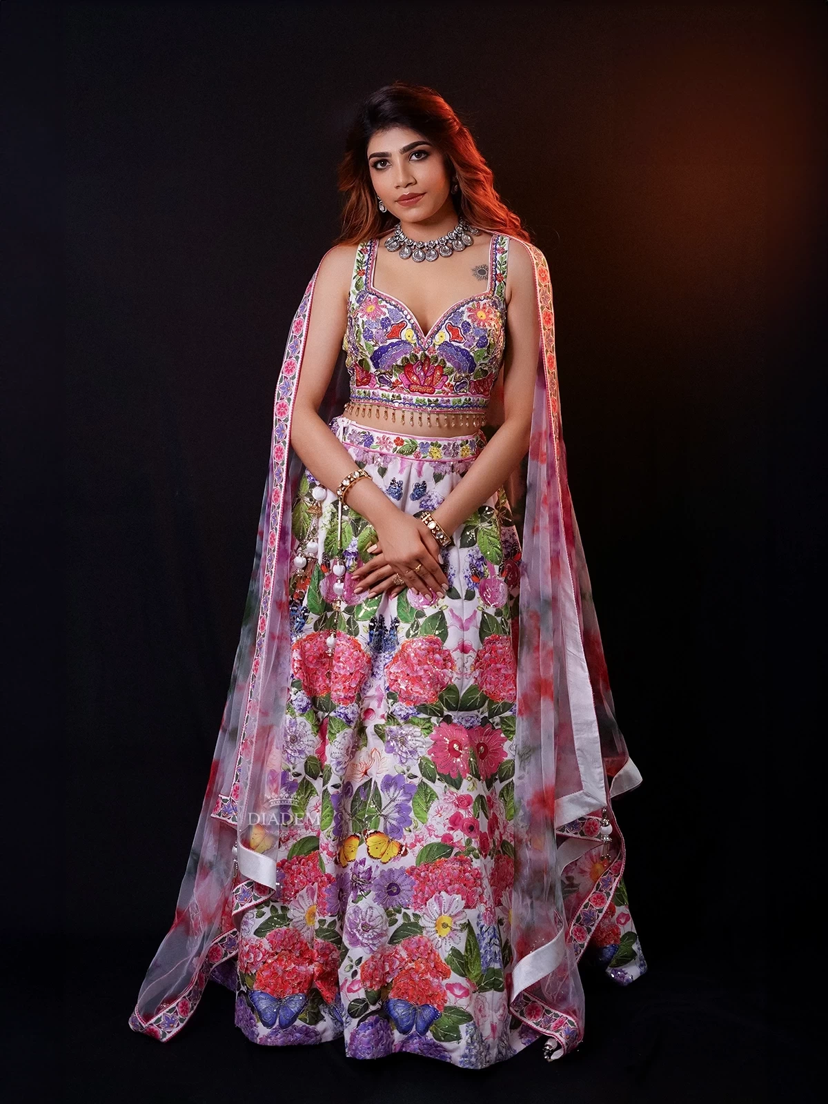 Light Pink Raw Silk Lehenga Adorned With Floral Prints And Sequins, Paired With Dupatta