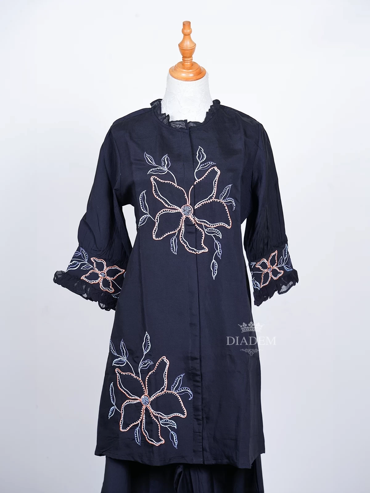 Black Pant Suit Enhanced With Thread Work Embroidery
