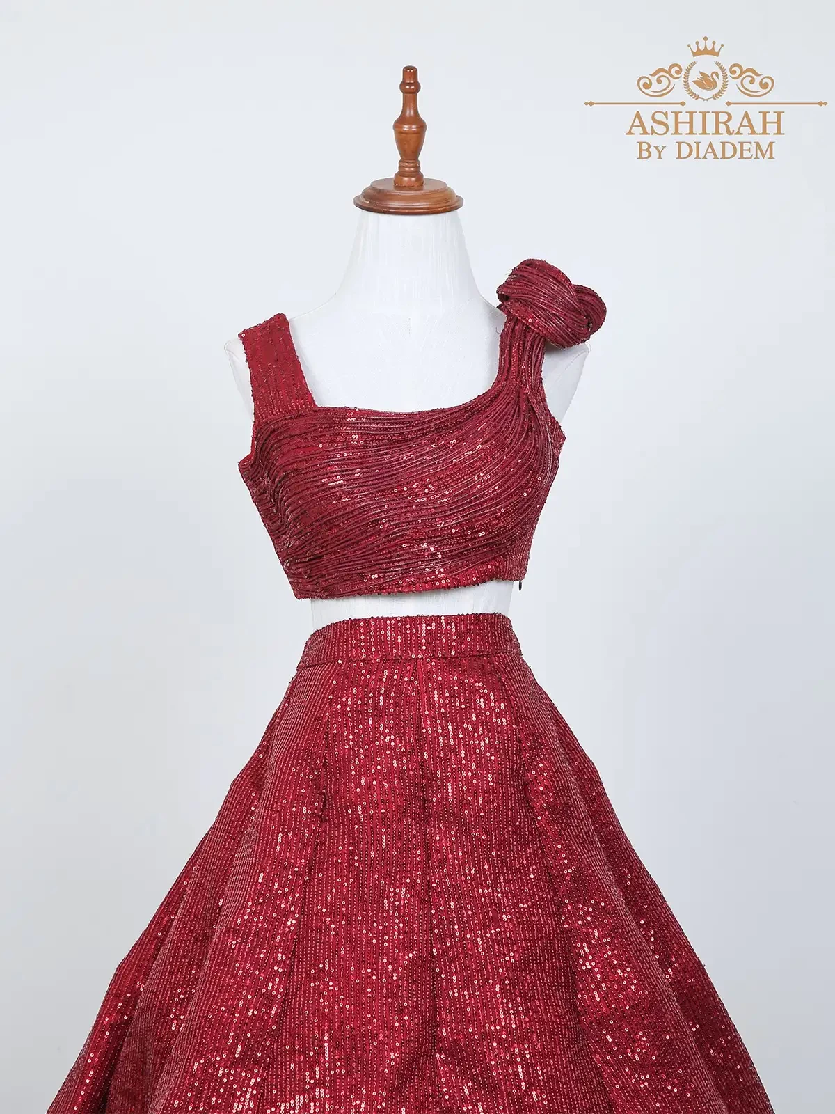 Dark Red Lehenga With Ruffle Top Embellished With Sequins