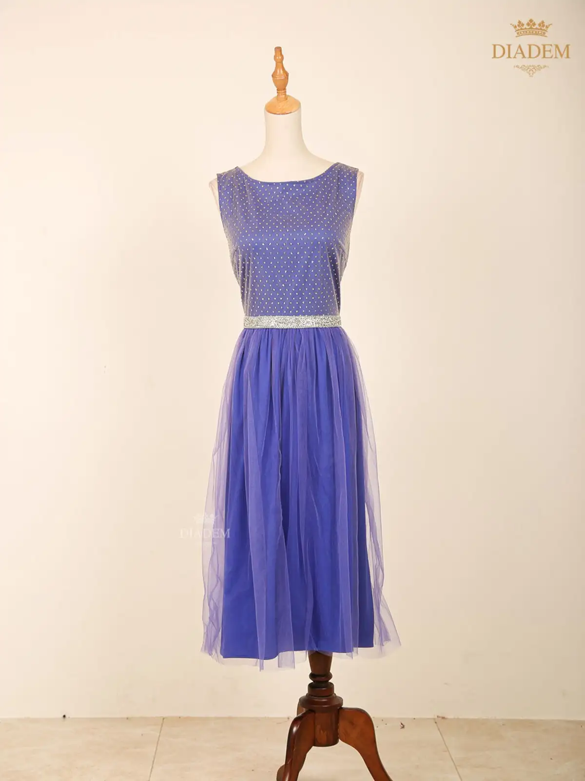 Royal Blue Netted Short Gown Adorned In Glitters