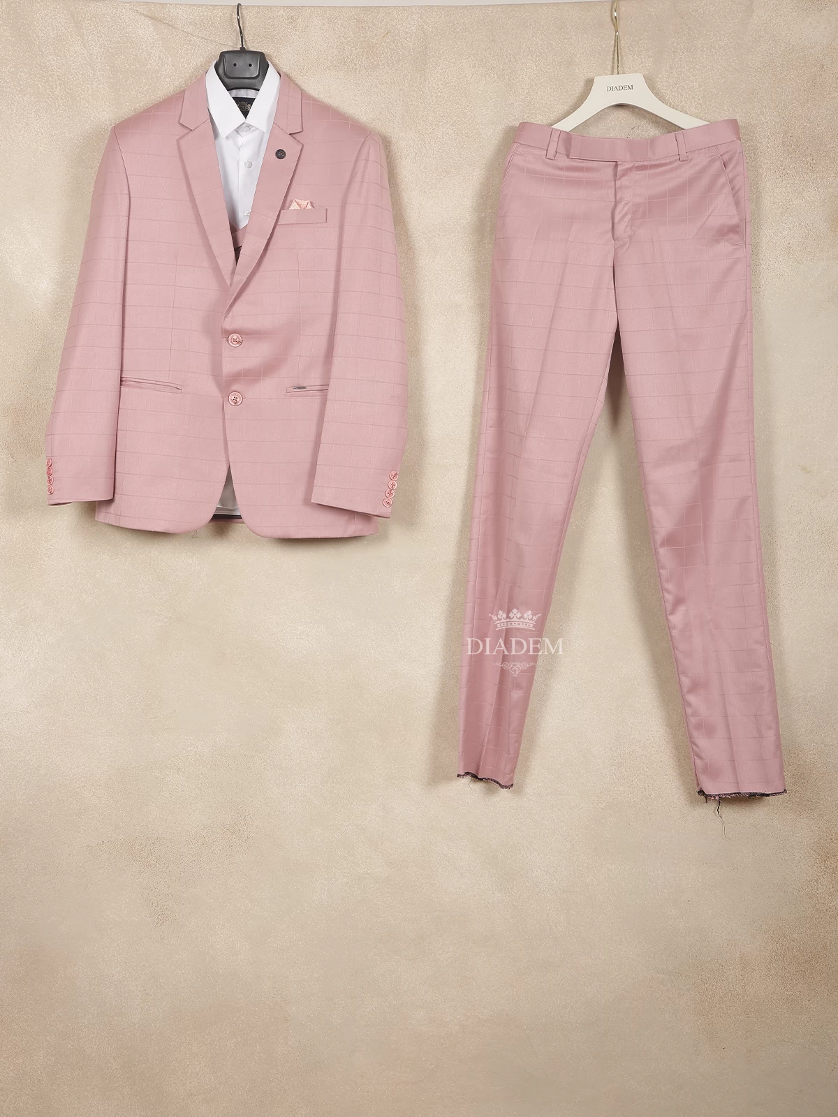 Light Pink Cotton Blend Coat Suit Paired with Matching Tie