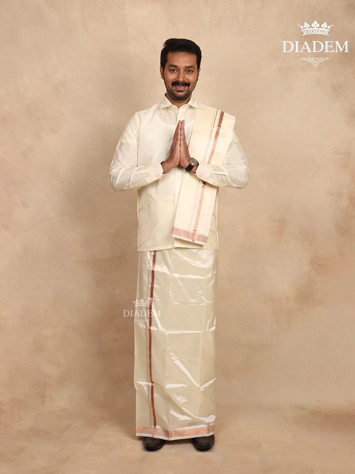 Ivory Silk Dhoti with Shirt, Paired with Towel