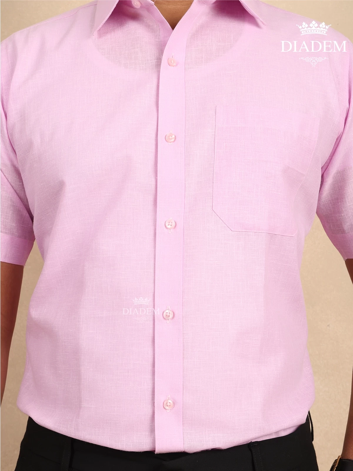 Light Pink Solid Cotton Half Sleeve Shirt