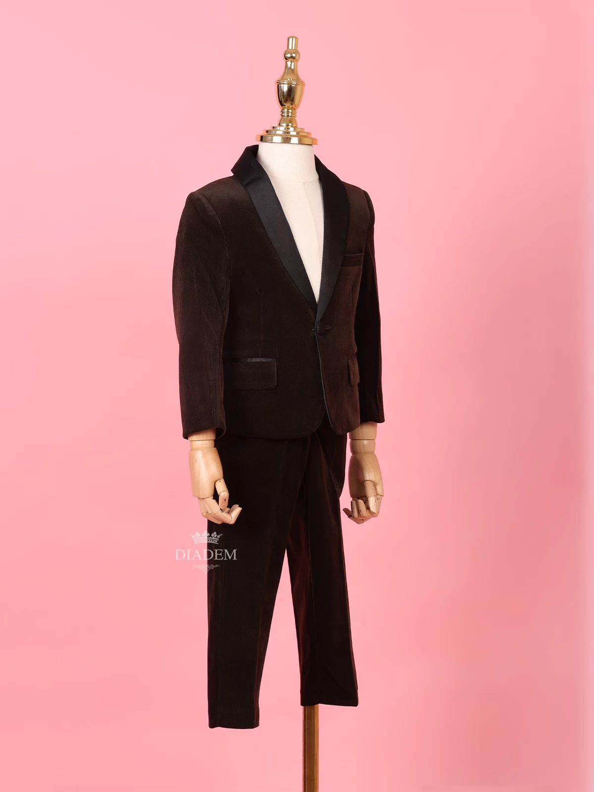 Dark Brown Velvet Tuxedo Coat And Suit For Boys
