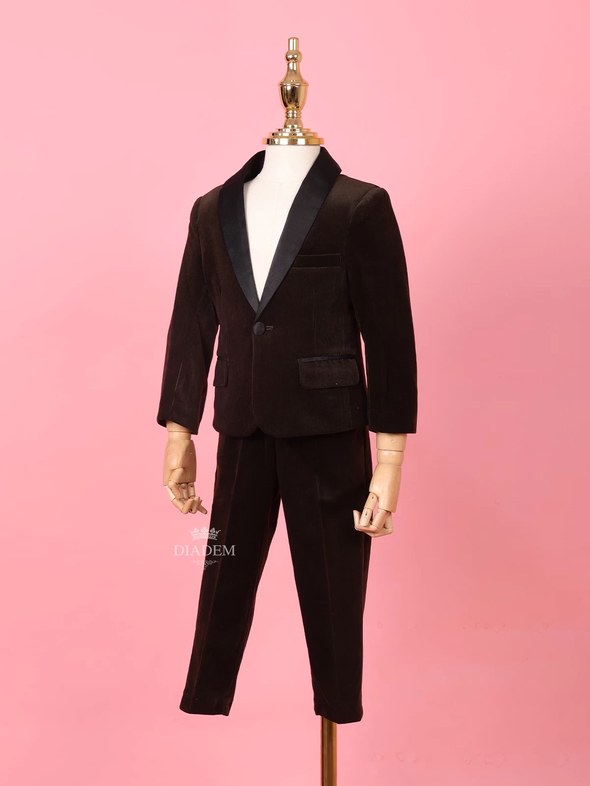 Dark Brown Velvet Tuxedo Coat And Suit For Boys