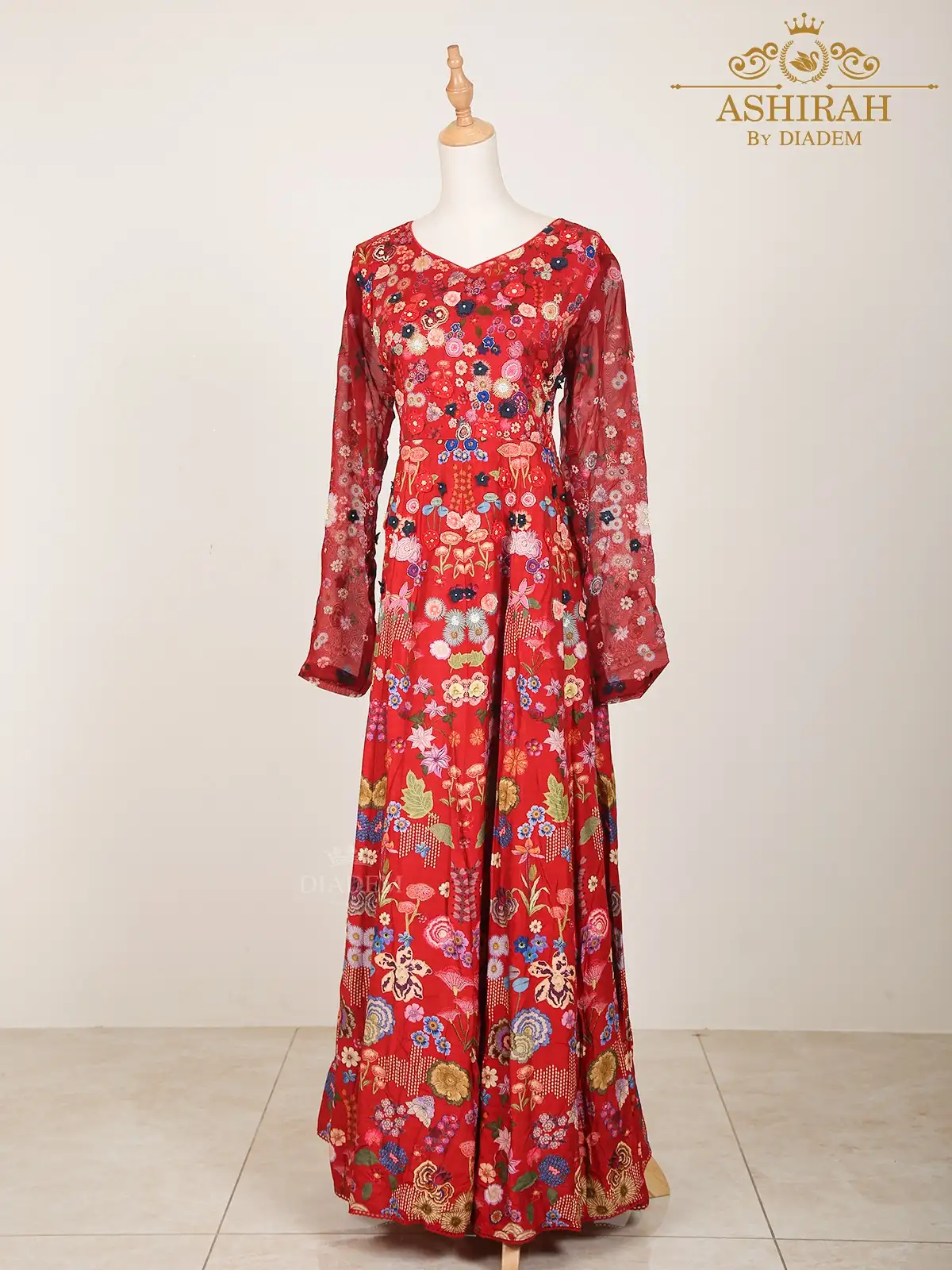 Red Long Kurti Adorned With Floral Printed Design And Without Dupatta