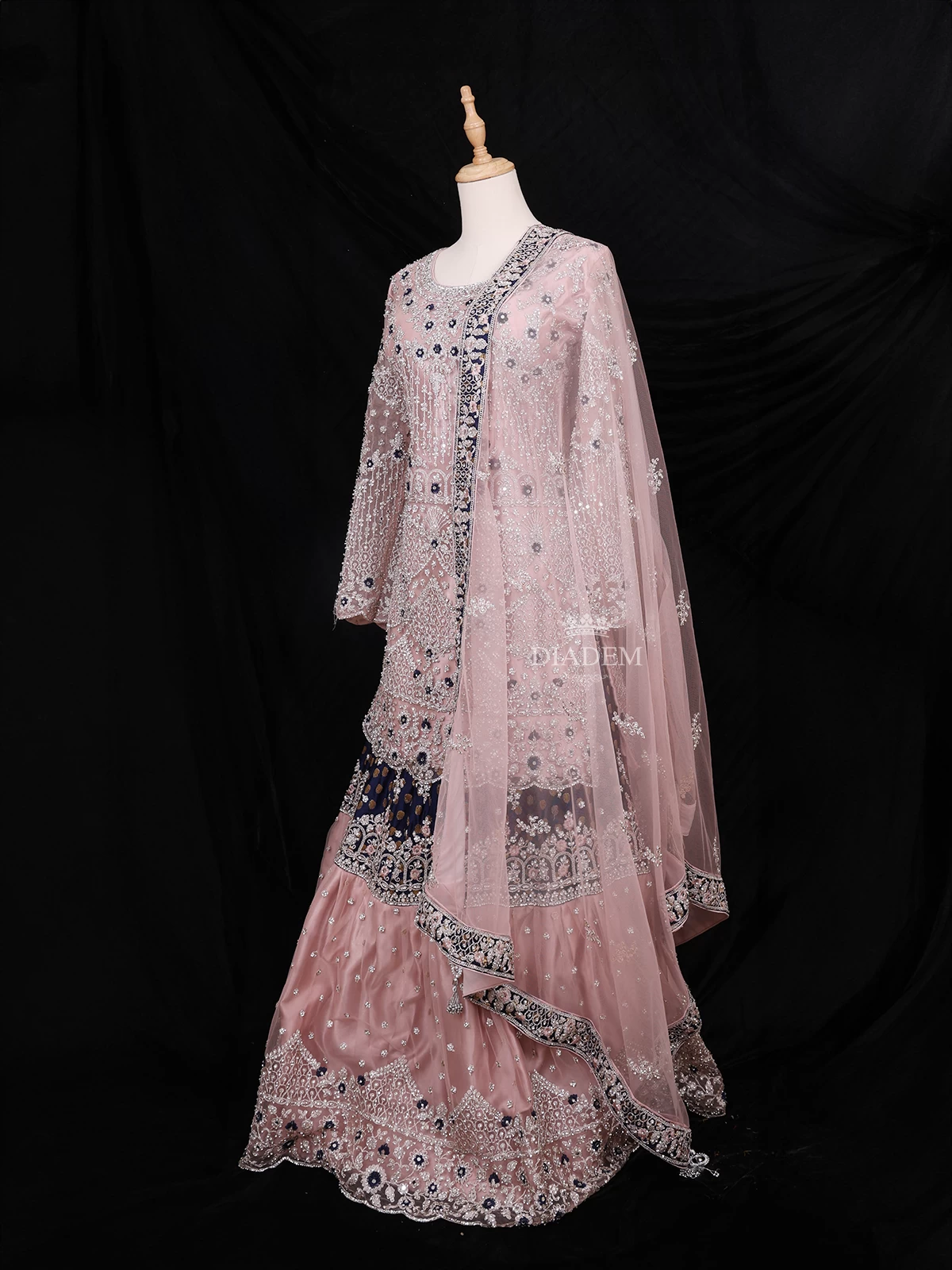 Pink Party Wear Lehenga Embellished With Sequins And Stones Designs Paired With Dupatta