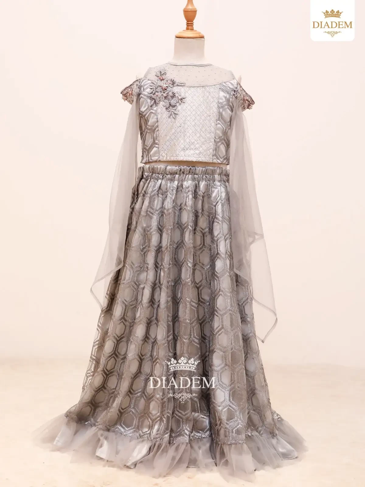 Light Grey Lehenga Enhanced In Sequins And Stones With Dupatta