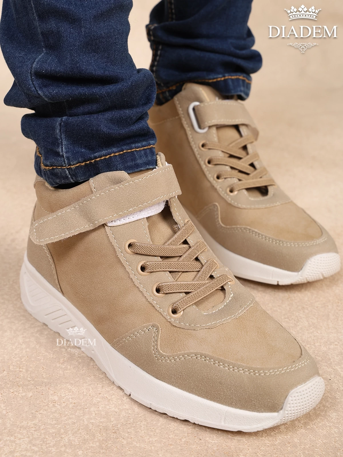 Brown Flat Velcro Sneakers For Boys