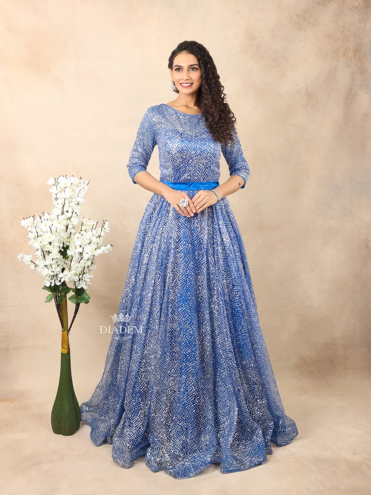 Royal Blue Ball Gown Adorned With Glitters
