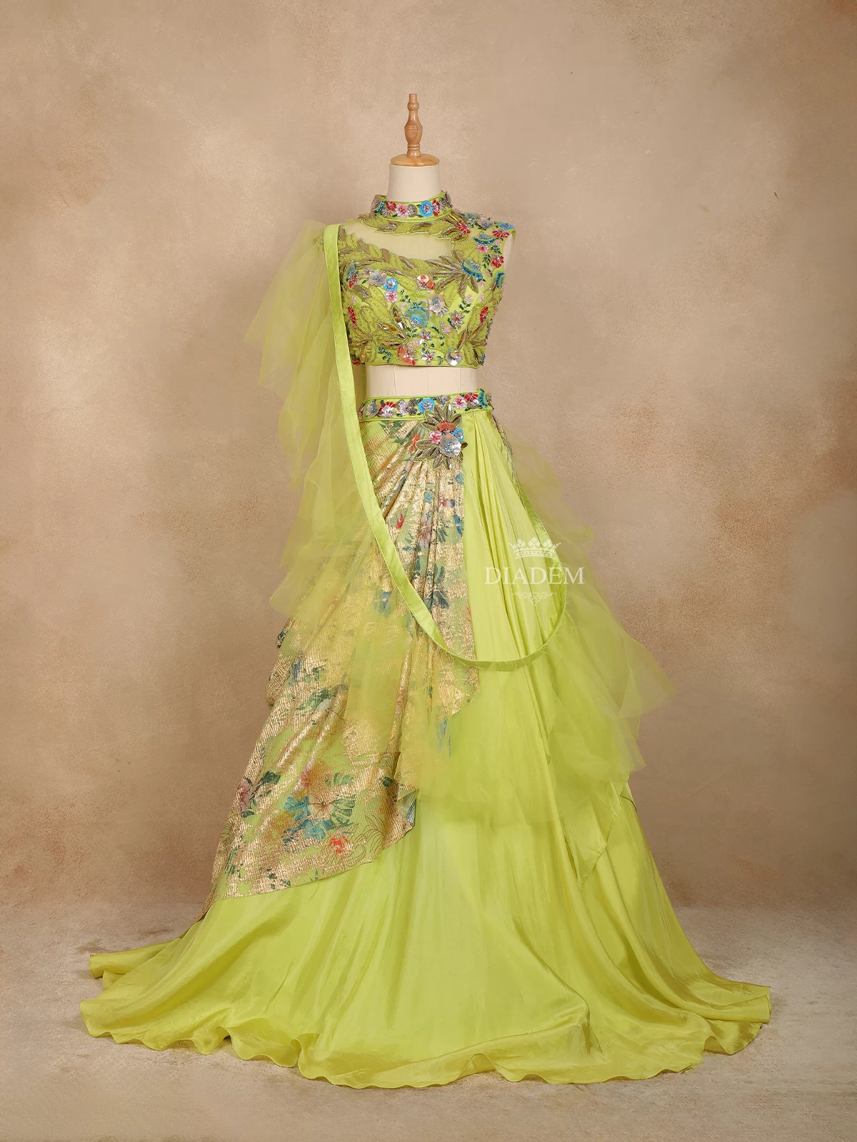 Olive Green Lehenga Embellished With Thread And Beads 3d Floral Design With Matching Dupatta And Blouse