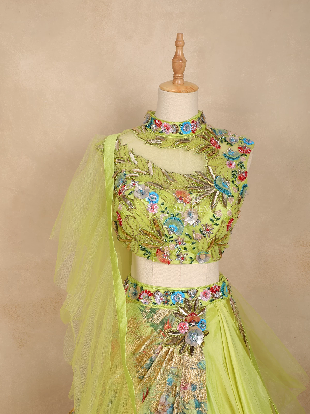 Olive Green Lehenga Embellished With Thread And Beads 3d Floral Design With Matching Dupatta And Blouse