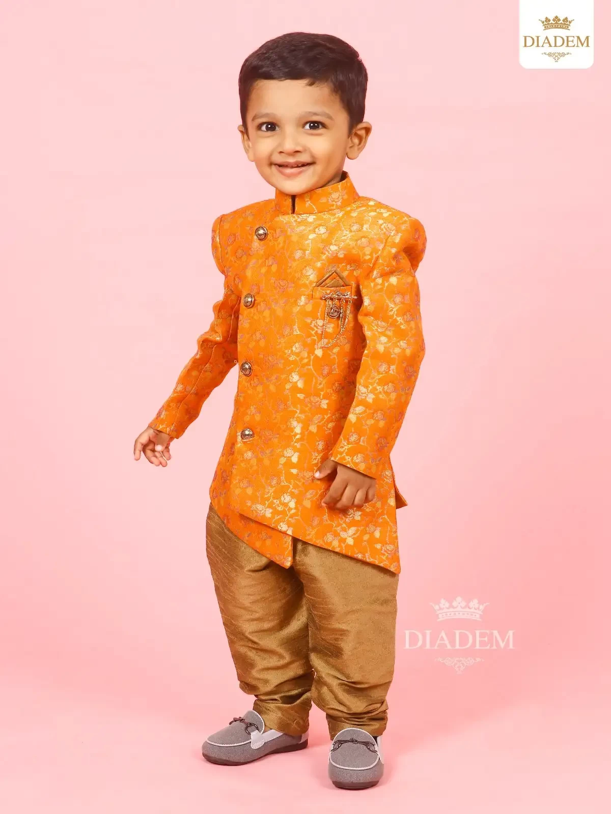 Fanta Orange Indo Western Adorned In Jal Design Zari Sherwani Set
