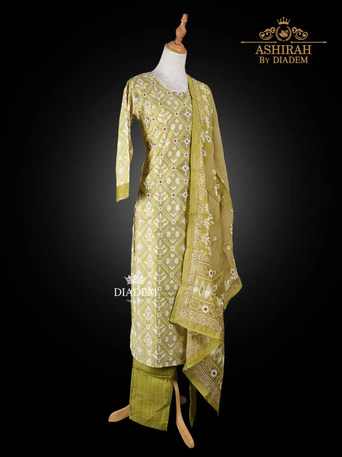Pista Green Straight Cut Suit Designed In Floral And Paisley Prints With Dupatta