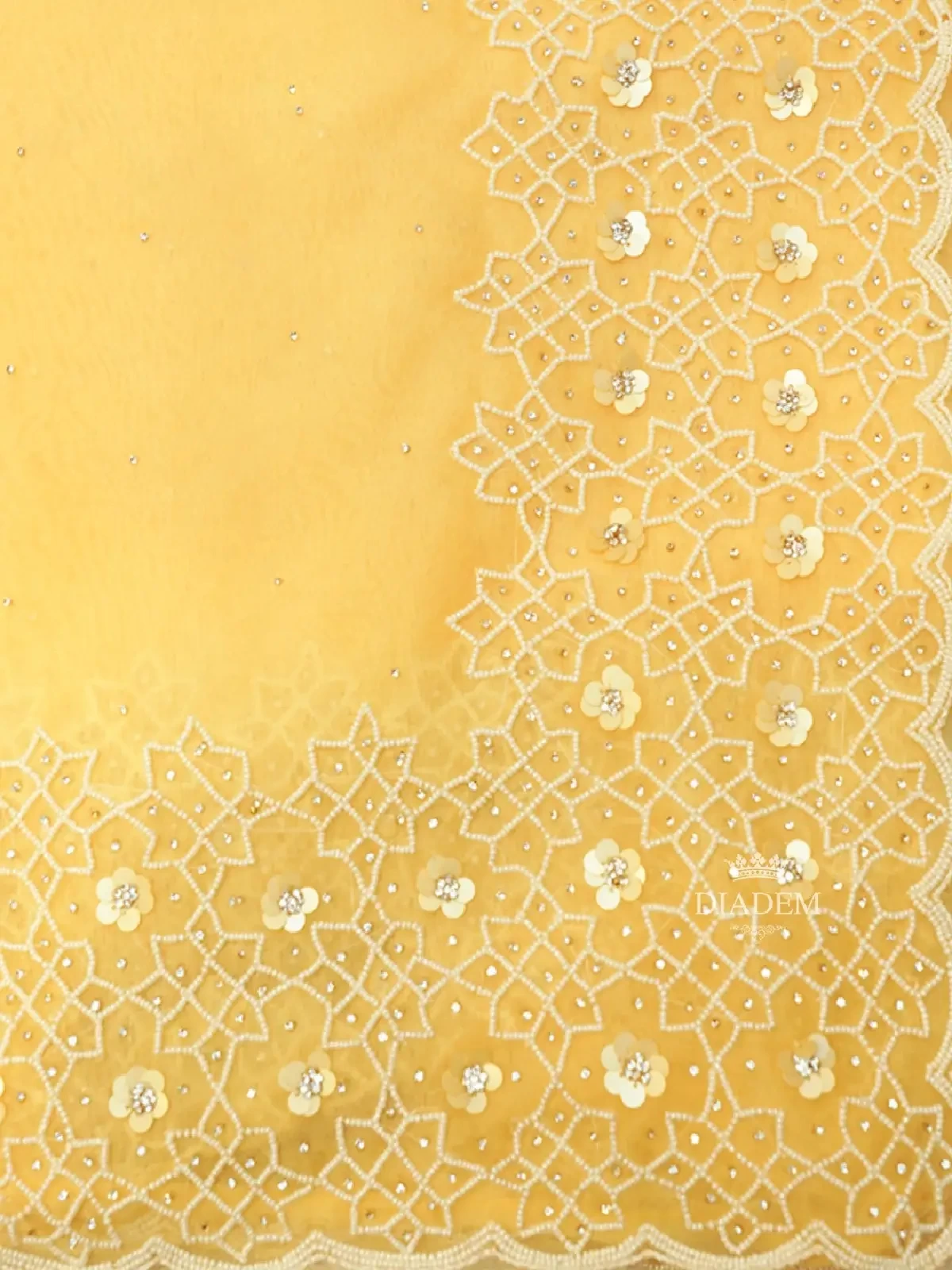 Yellow Organza Silk Saree With Embroidery Border