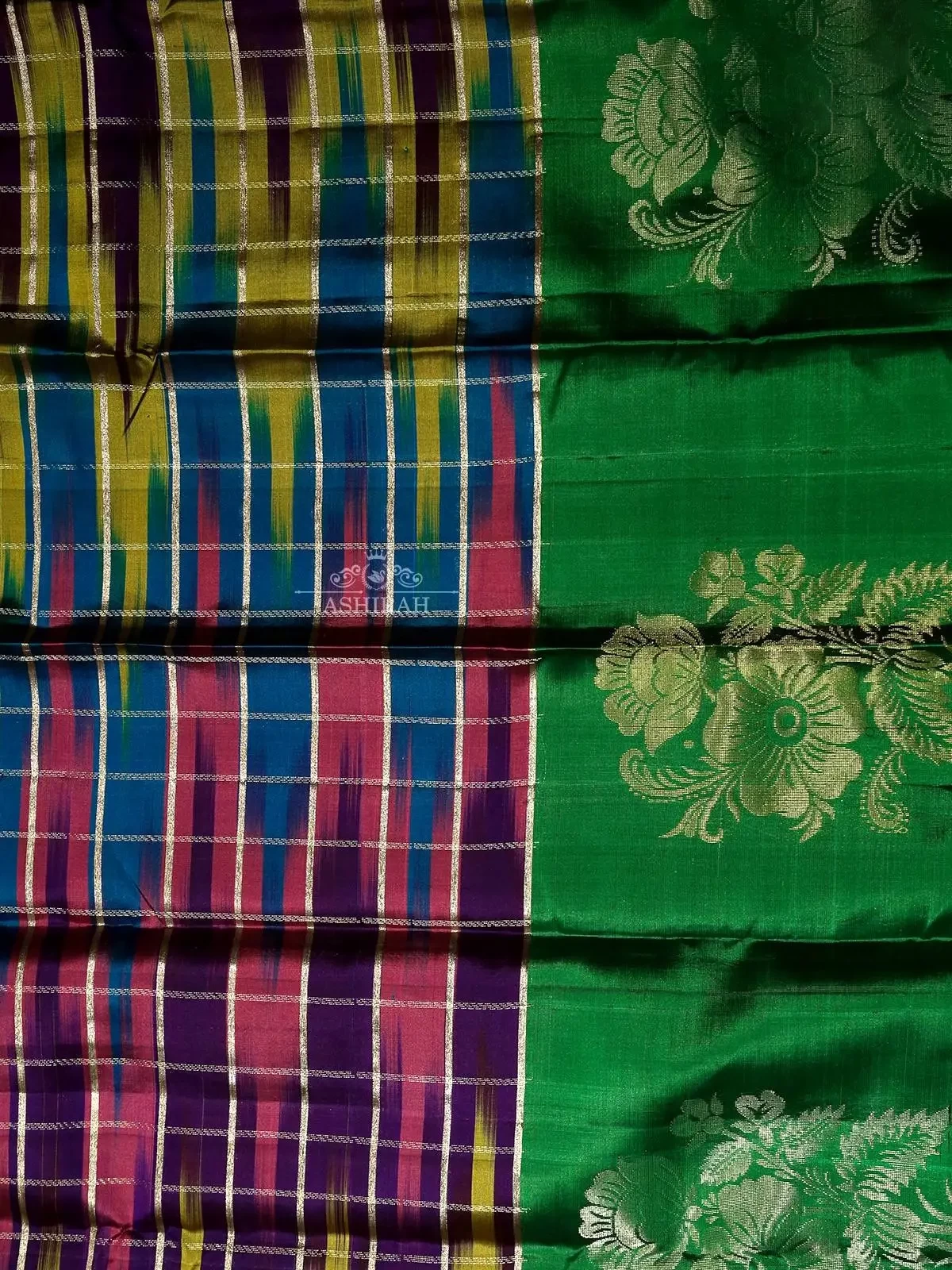 Green Soft Silk Saree With Checks Design On The Body And Zari Border