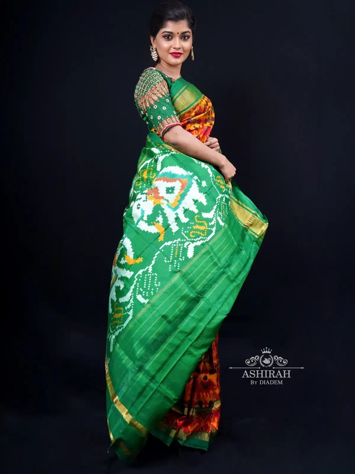 Orange Patola Silk Saree Enhanced In Ikkat Design On The Body With Zari Border