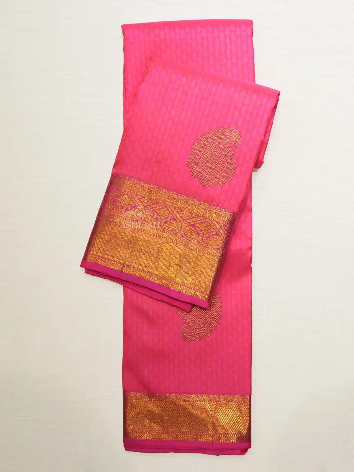Pink Pure Kanchipuram Silk Saree With Brocade And Manga Motifs On The Body And Zari Border