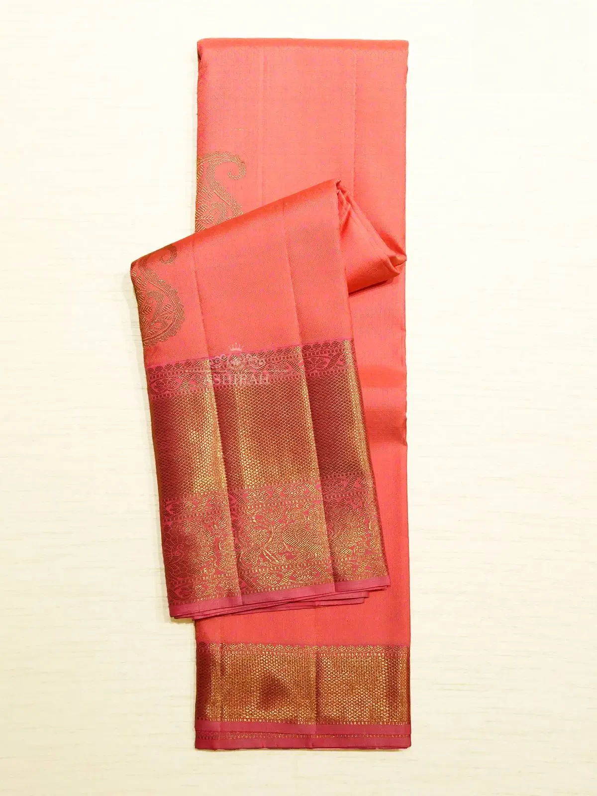 Pink Pure Kanchipuram Silk Saree with Brocade and Paisley Motifs on the body and Peacock Motifs Zari Border