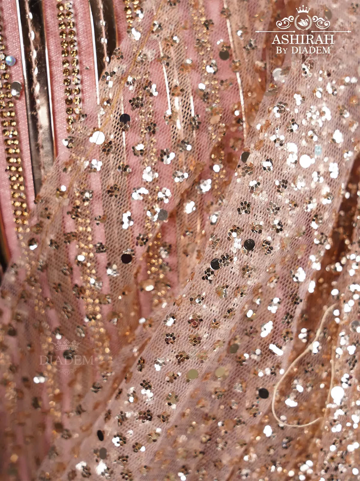 Light Pink Net Saree Embellished With Sequins Along With Designer Blouse