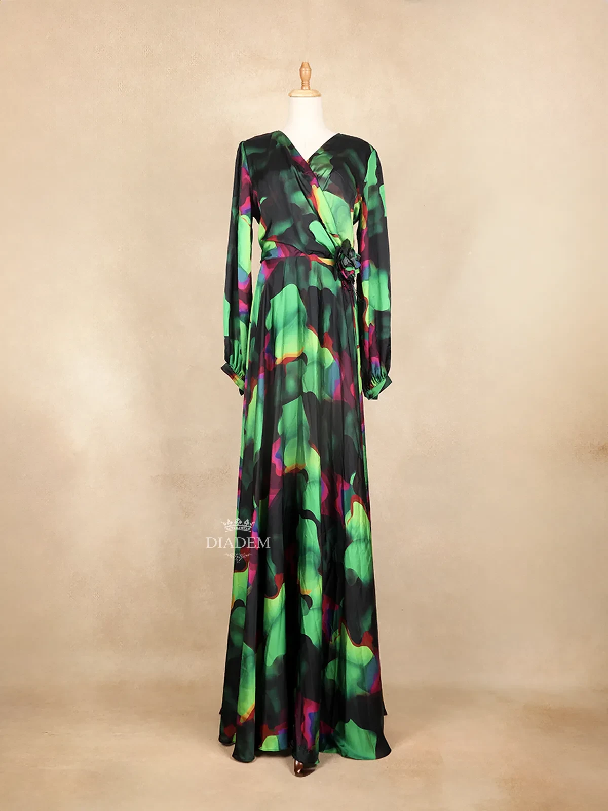 Multicolor Gown Adorned With Floral Print