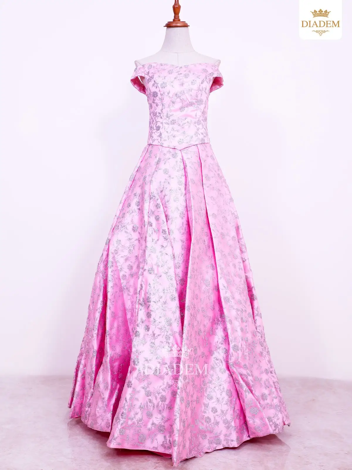 Valentine Pink Bridal Gown Embellished in Floral Design Stones and Beads