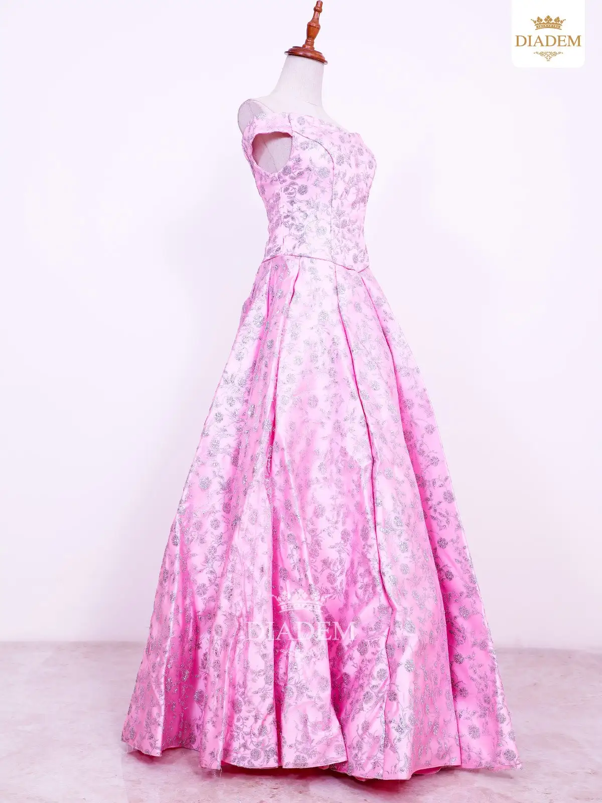 Valentine Pink Bridal Gown Embellished In Floral Design Stones And Beads