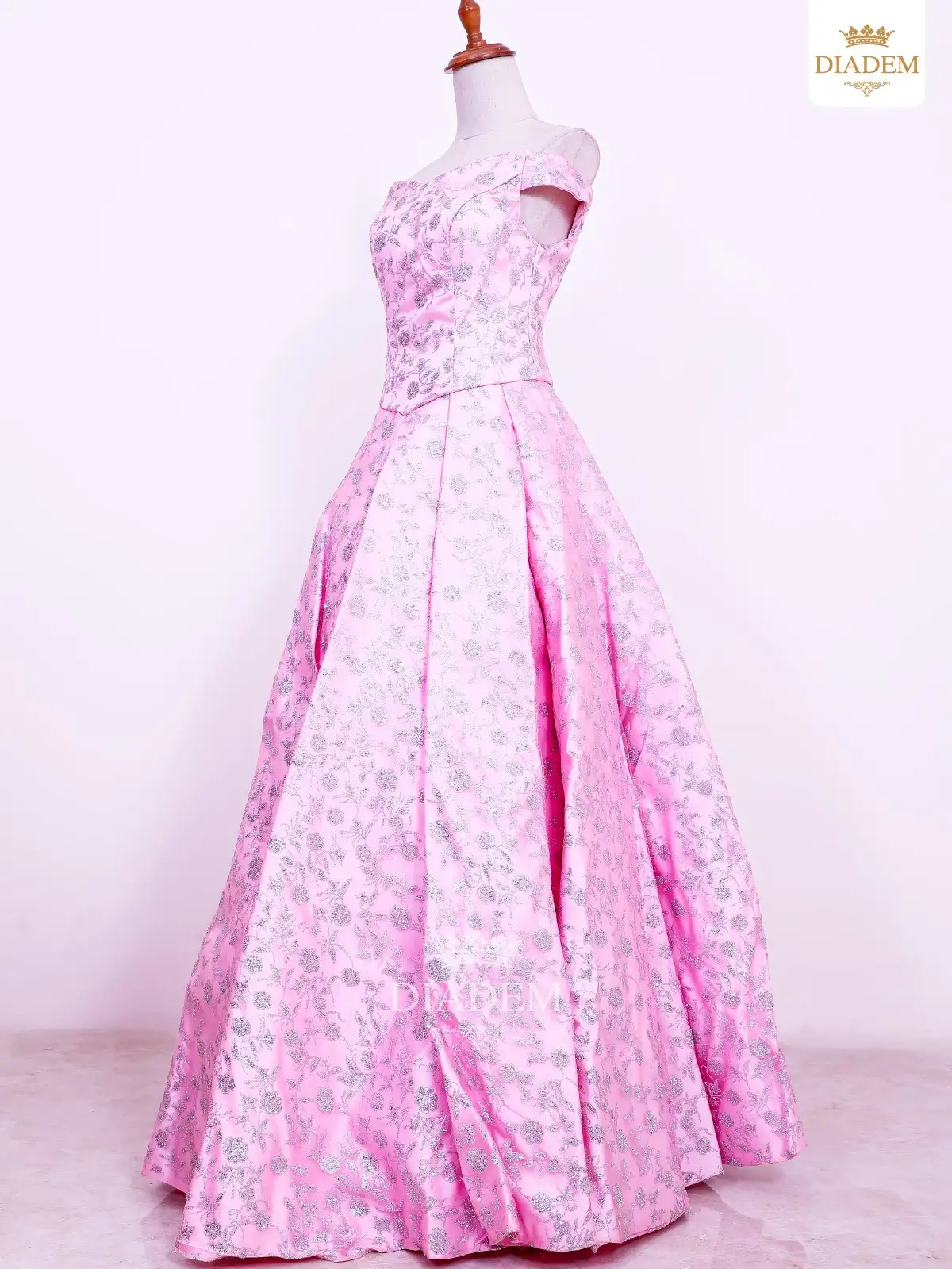 Valentine Pink Bridal Gown Embellished In Floral Design Stones And Beads