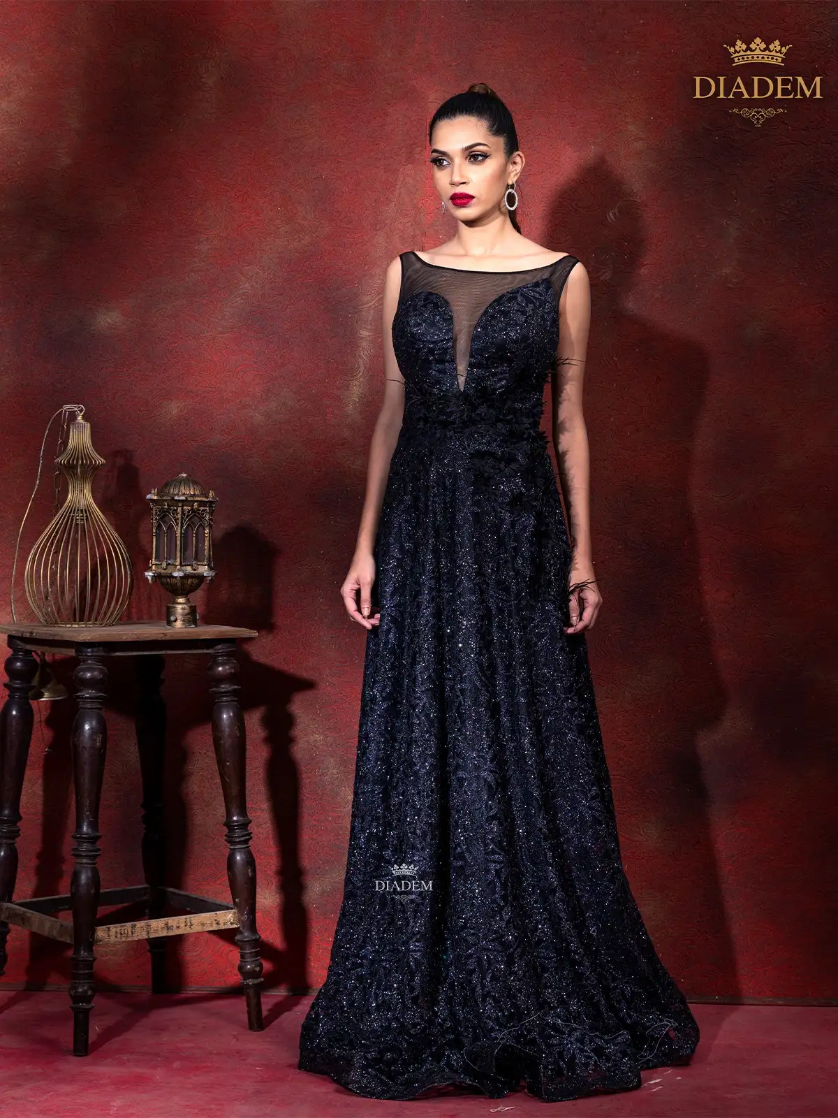 Black A-line Gown Embellished With Shimmers