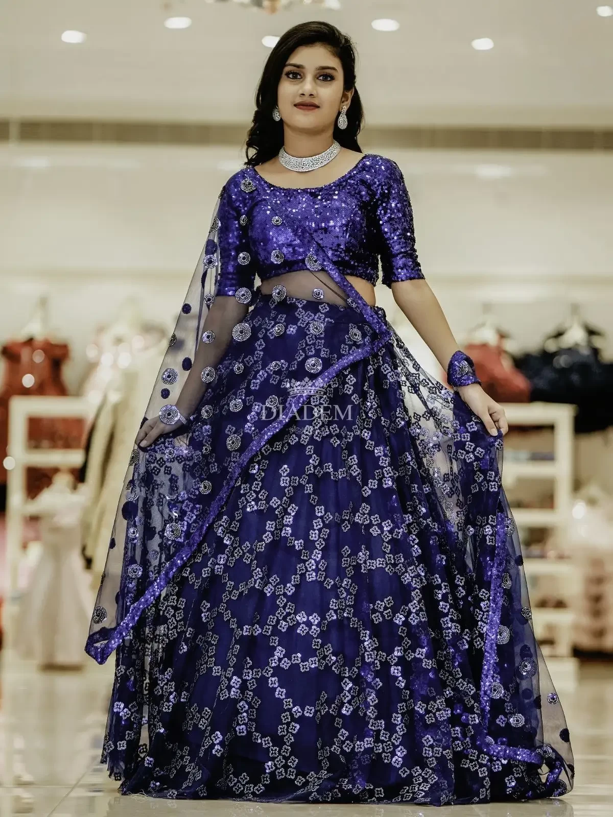 Navy Blue Lehenga Embellished in all over Sequins with Dupatta
