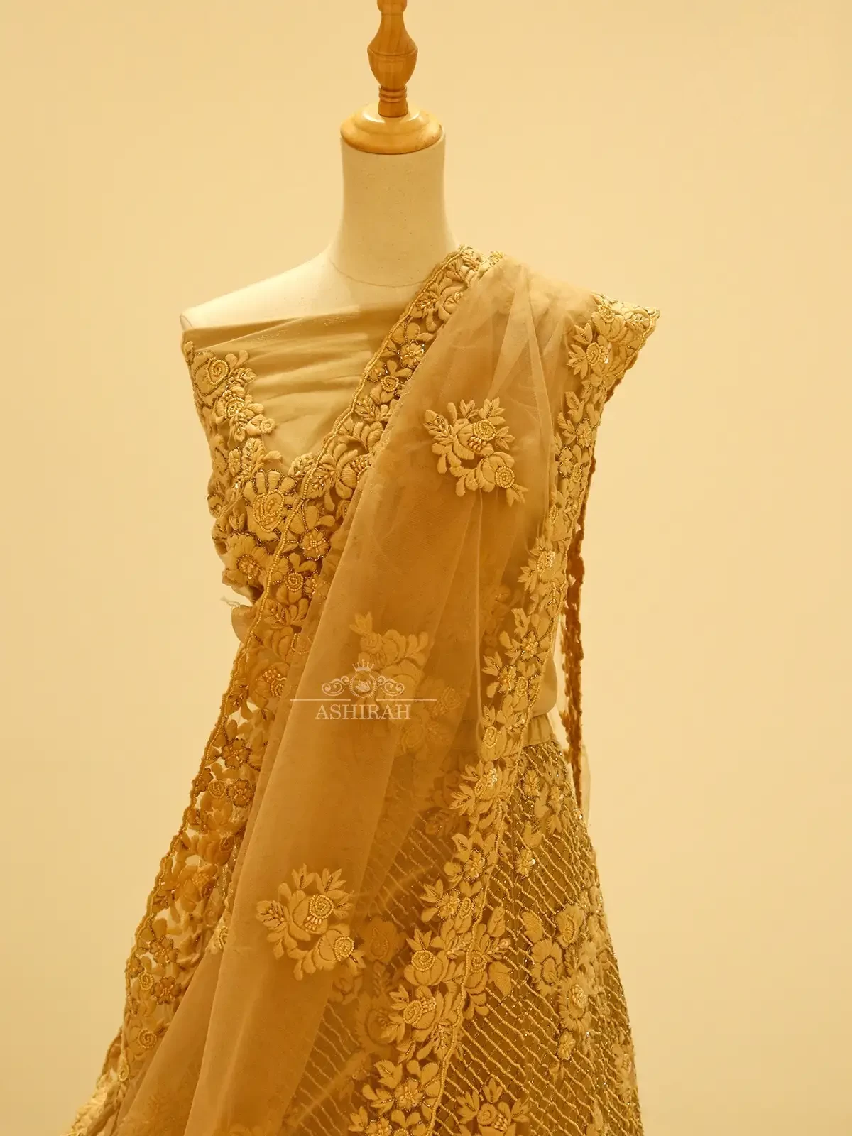 Gold Net Semi Stitched Embroidered Bridal Lehenga With Dupatta