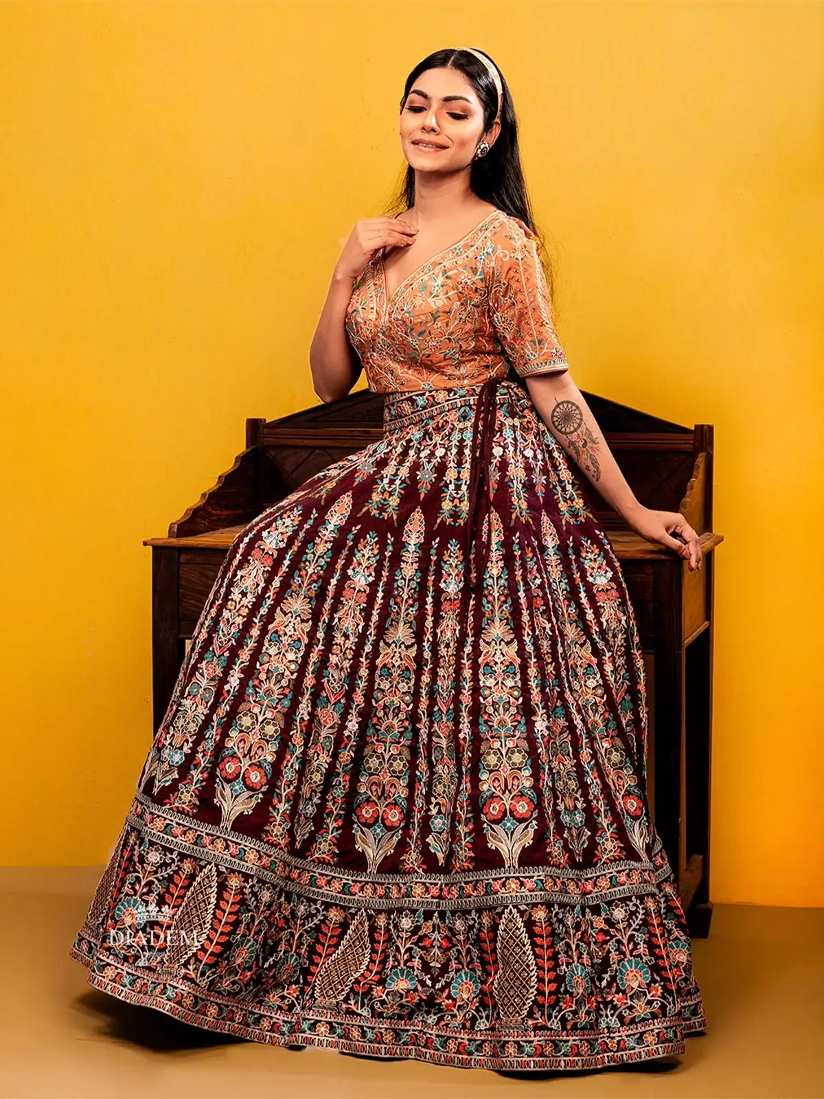 Maroon Lehenga Adorned In All Over Floral Embroideries With Dupatta