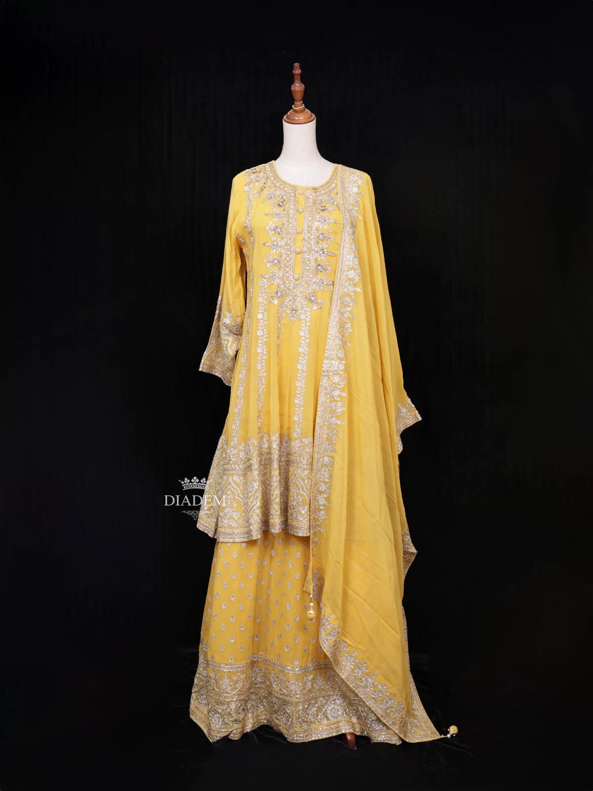 Yellow Lehenga Embellished With Sequins And Mirror Floral Design With Dupatta