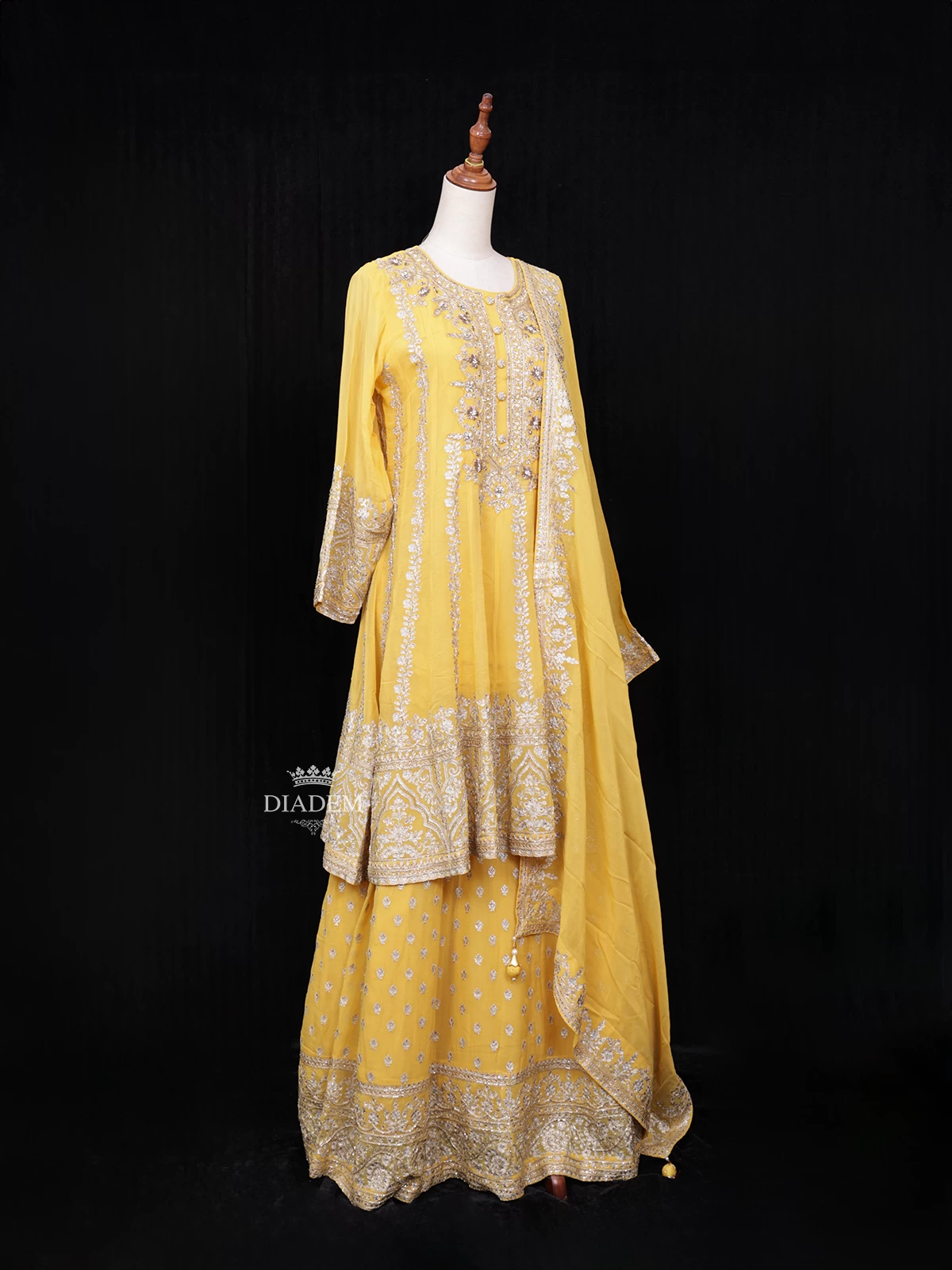 Yellow Lehenga Embellished With Sequins And Mirror Floral Design With Dupatta